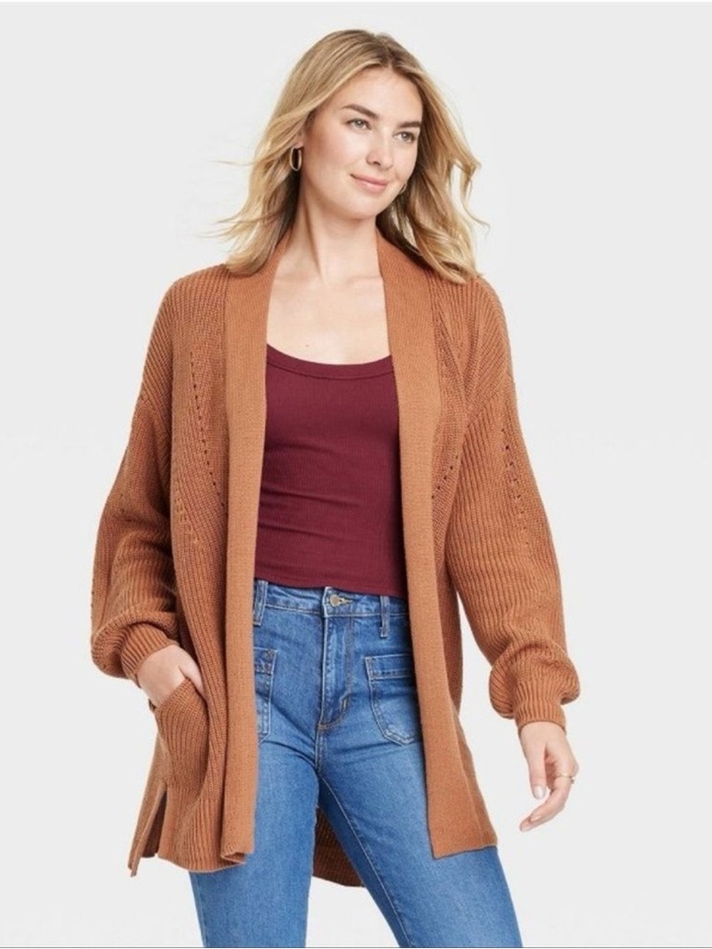 Warm Camel Brown Open Cardigan